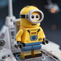 lego minion astronaut in the spaceship by goro fujita by beeple, realism, sharp details, cinematic, highly detailed, digital, 3 d, hd, yellow colors, realistic shadows and lights