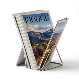 oversized magazine rack, high detail macro photography, isolated on a pure white background, centered, entire object in frame, sharp focus, soft studio lighting