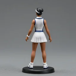 80mm resin model figure of a Hattie McDaniel in detailed sleeveless tennis wear, mini-skirt, ; Miniature product Photo, 4K, Full body, view from behind