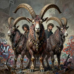 ultra detailed demonic goat masterpiece portrait by zdizslaw beksinski, josan gonzalez, sachin teng, dan mumford, symmetrical, majestic, epic, organic matte painting, hard edges, graffiti, street art