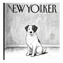 a still frame illustration, one dog sitting in an empty room, centered composition new yorker illustration, chalk drawing, manual instructions schematic, lineart, manga, tadanori yokoo, simplified, high details, ink, roy lichtenstein, wes anderson, quint buchholz, american comics, fine details, studio ghibli, greyscale