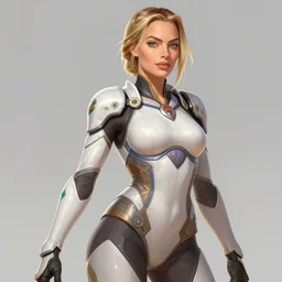 full figure ultra realistic illustration, zarya from overwatch played by margot robbie, intricate, elegant, highly detailed, digital painting, artstation, concept art, smooth, sharp focus, illustration, art by artgerm and greg rutkowski and alphonse mucha