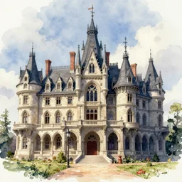 water color gothic mansion, extremely detailed, sharp focus, wide view, full body shot, smooth, digital illustration, by rossdraws, frank franzzeta, mcbess, sakimichan, craig mullins