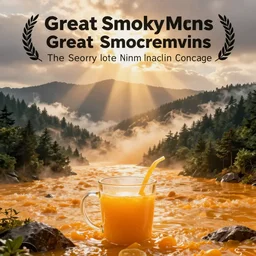 Photograph of the Great Smokey Mountains flooded by orange juice