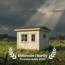 a whimsical digital illustration of a salbox house on grass
