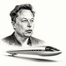 a pencil sketch of Elon Musk with a Hyperloop.