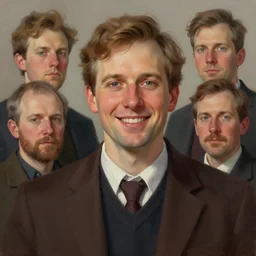 photo of joseph cornell with simple smile paint detailed digital artstation, portrait hd 4 k, y greg rutkowski and gaston bussiere and craig mullins and j. c. leyendecker, hd