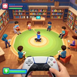 gameplay still of library simulator, a party game for playstation 5