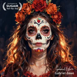 Illustration of a sugar skull day of the dead girl, art by gabriel dawe
