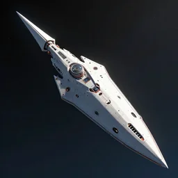 massive starship in the shape of a spear traveling through empty space by greg rutkowski, intrincate details, brutalist appearance, concept art, scifi, 4 k, digital ilustration, artstation hq