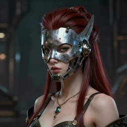 sexy beautiful queen head made of mech mask rendered in unreal engine, cyberpunk, dark scifi, painted by david burliuk bernard buffet | carne griffiths | wlop