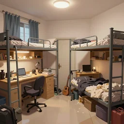 stylized, aesthetic, messy, small college dorm room, trending on artstation, digital art, detailed