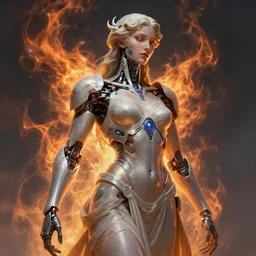 alluring futuristic cyborg goddes. by craig mullins, concept art, inrincate, sharp focus, digital painting, unreal engine, cgsociety, neoclassical, mech, fractal flame, cinematic, overwatch skin, highly detailed