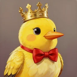 an elegant yellow bird!!! wearing a crown and a red bow tie, painting in the style of Grand Theft Auto V, very very beautiful, high quality, detailed, 4k, smooth
