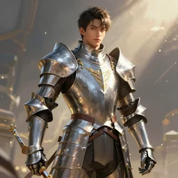 ryan wong illustration, fantasy knight in polished shiny armor, wide shot, artstation, volumetric light, sharp focus, digital art