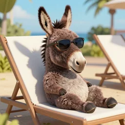 a donkey wearing sunglasses sunbathing on a sun lounger, digital art, amazing detail, artstation