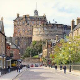 detailed pastel drawing of Edinburgh Castle viewed from Princes Street, by Noah Bradley, Darek Zabrocki, Tyler edlin, Jordan Grimmer, Neil Blevins, James Paick, Natasha Tan, highly detailed, ultra detailed, ultra realistic, trending on artstation, cgstudio