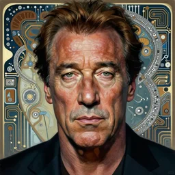 stallone portrait by rutkowski simonetti symmetrical eyes well proportional dramatic expressive by wangechi mutu, by yoshitaka amano, mucha, curcuits dyods silver