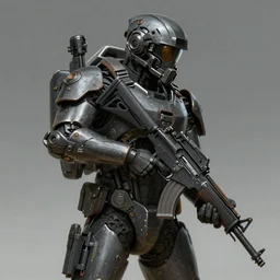 a mech soldier holstering his rifle, full view, artstation, cinematic, concept art, 8k, Pinterest, cgsociety, hyper detailed, ultra realistic, illustration, epic, high resolution, post processing, high quality, unreal engine, digital art, trending on artstation, deviant art, in the style of Yi Yang,