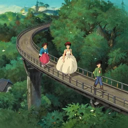 enchanted overpass, in the style of studio ghibli, j. c. leyendecker, greg rutkowski, artgerm