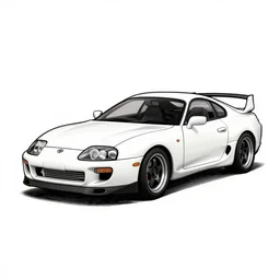 diagram of a Toyota Supra JZA80 vehicle, black sketch white background, cartoon design