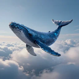 whale flying through clouds, cinematic lighting, bioluminescent, dan mumford, greg rutkowski, octane render, artstation, concept art, fantasy