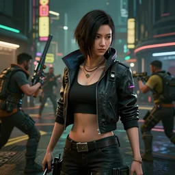 a portrait of a cyberpunk gangoon street battle, Night City, cyberpunk 2077, very very coherent painting, 1979 OMNI Magazine Cover, street level neo-Tokyo in Cyberpunk 2045 style by Vincent Di Fate by mark arian by artgerm, 4k, 8k, HD, trending on artstation