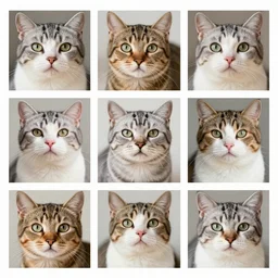 a 9 x 9 gird of cat images