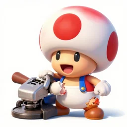 toad from mario bros being mutilated violently by an angle grinder with chunks of meat peeling off his face