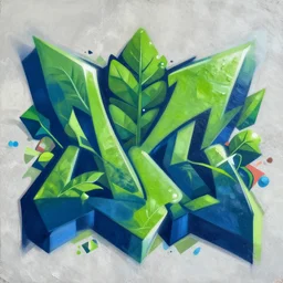 album art for berner, weed, miami, graffiti, hard edges, geometric 3 d shapes, deep blue, leaf green, street art, asymmetrical, marijuana, smoke, highly detailed masterpiece by sachin teng x cookies, trending on artstation : 5