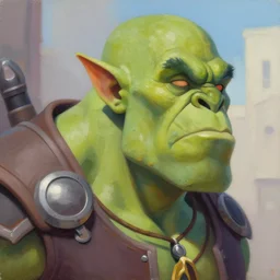 greg manchess close - up portrait painting of a ruggedly handsome dieselpunk orc general with olive green skin as an overwatch character, medium shot, asymmetrical, profile picture, organic painting, sunny day, matte painting, bold shapes, hard edges, street art, trending on artstation, by huang guangjian and gil elvgren and sachin teng