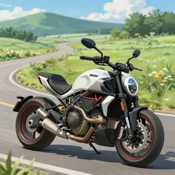 anime art vehicle concept art, anime key visual of ducati diavel, on a country road, trending on pixiv fanbox, studio ghibli, extremely high quality artwork