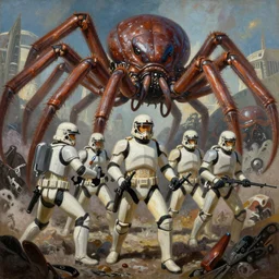 a patriotic, grandiose painting of starship troopers being killed by giant arachnids, scifi painting, really good