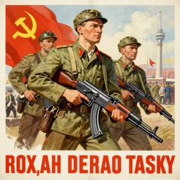 soviet propaganda poster of a ak - 4 7, socialist realism. by alexander zelensky, viktor deni, havrylo pustoviyt