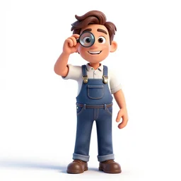 cheerful watchmaker with loupe, detailed 3d character render, full body, standing, isolated on a pure white background, centered, whole figure in frame, sharp focus, studio lighting