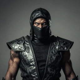 portrait of mortal kombat scorpion, white eyes, dark, moody, washed colors, by Ross Tran and Sean Yoro