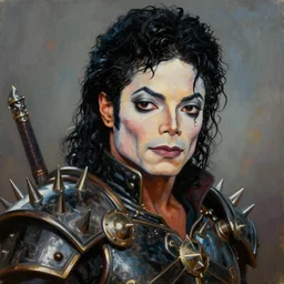 portrait of michael jackson as an evil threatening warlord character ( wearing heavy spiked armor ) in mad max 2 : the road warrior, film still, detailed realism face in painting, detailed beautiful portrait, oil painting masterpiece, 8 k resolution, smooth, sharp focus, trending on artstation, by rembrandt