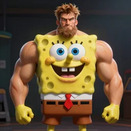portrait of spongebob squarepants when he was a bodybuilder