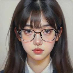 an oil painting of hyper realistic portrait anime girl wearing glasses