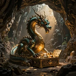 A dragon protecting its treasure, cave of eternal twilight
