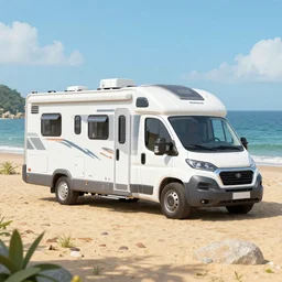Camping with RV by the beach, science fiction matte painting, highly detailed,