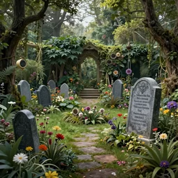 the aurreal fairytale garden with a fantasy grave, concept art, mystic garden, ultrarealistic, adrian ghenie style