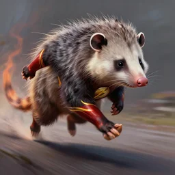 a stunning digital painting of a opossum as the flash in spandex costume, running in the speedforce by greg rutkowski, volumetric light, digital art, fine detail, photorealistic