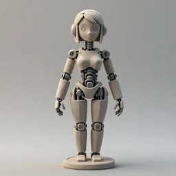 Low poly clay render of a robotic herione