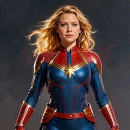 Blake Lively  as Captain Marvel high quality digital painting in the style of LIto, Junji