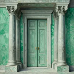 achingly beautiful painting of intricate ancient giger columns and epic door on jade background by rene magritte, monet, and turner. giovanni battista piranesi.