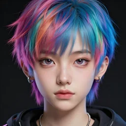 character concept art of a cute cyberpunk boy with colorful hair and piercings | | cute - fine - face, pretty face, key visual, realistic shaded perfect face, fine details by stanley artgerm lau, wlop, rossdraws, james jean, andrei riabovitchev, marc simonetti, and sakimichan, trending on artstation