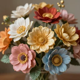 flowers and gold, colorful, realistic, depth of field, highly detailed, intricate