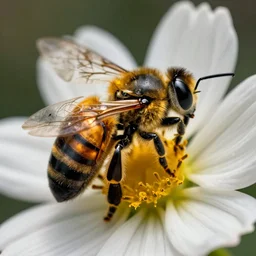a close up of a mechanical bee on a flower by greg rutkowski, sung choi, mitchell mohrhauser, maciej kuciara, johnson ting, maxim verehin, peter konig, 8 k photorealistic, cinematic lighting, hd, high details, dramatic, atmosphereric, trending on artstation