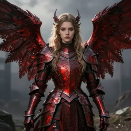 a portrait of an angel knight gothic girl in dark and red dragon armor in a scenic environment by henriette ronner - knip